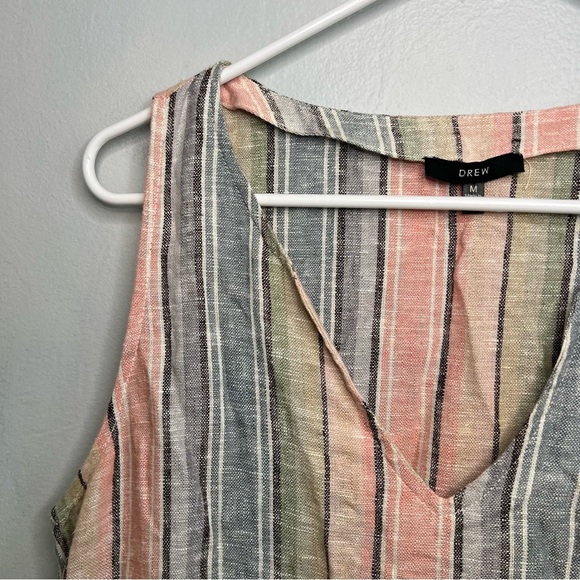 DREW Sleeveless Midi Dress Drawstring Lien Blend Rainbow Striped Womens Sz M - Picture 4 of 11